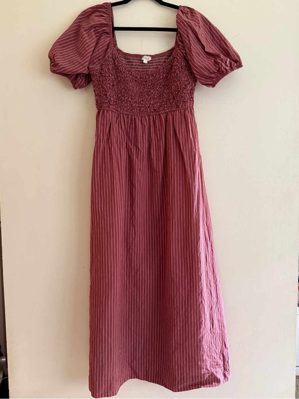 Hem & Thread | Mauve Pinstripe Cottagecore Smocked Maxi Dress | Size L